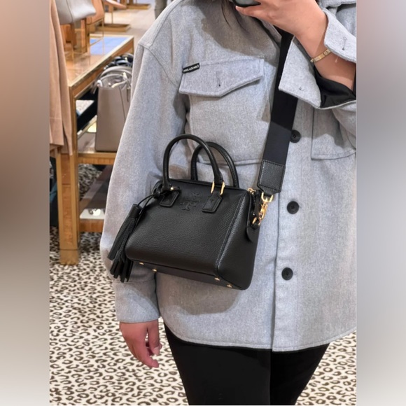 ❌SOLD❌ New Tory Burch Leather Thea Mini Web Satchel Black - Picture 2 of 9